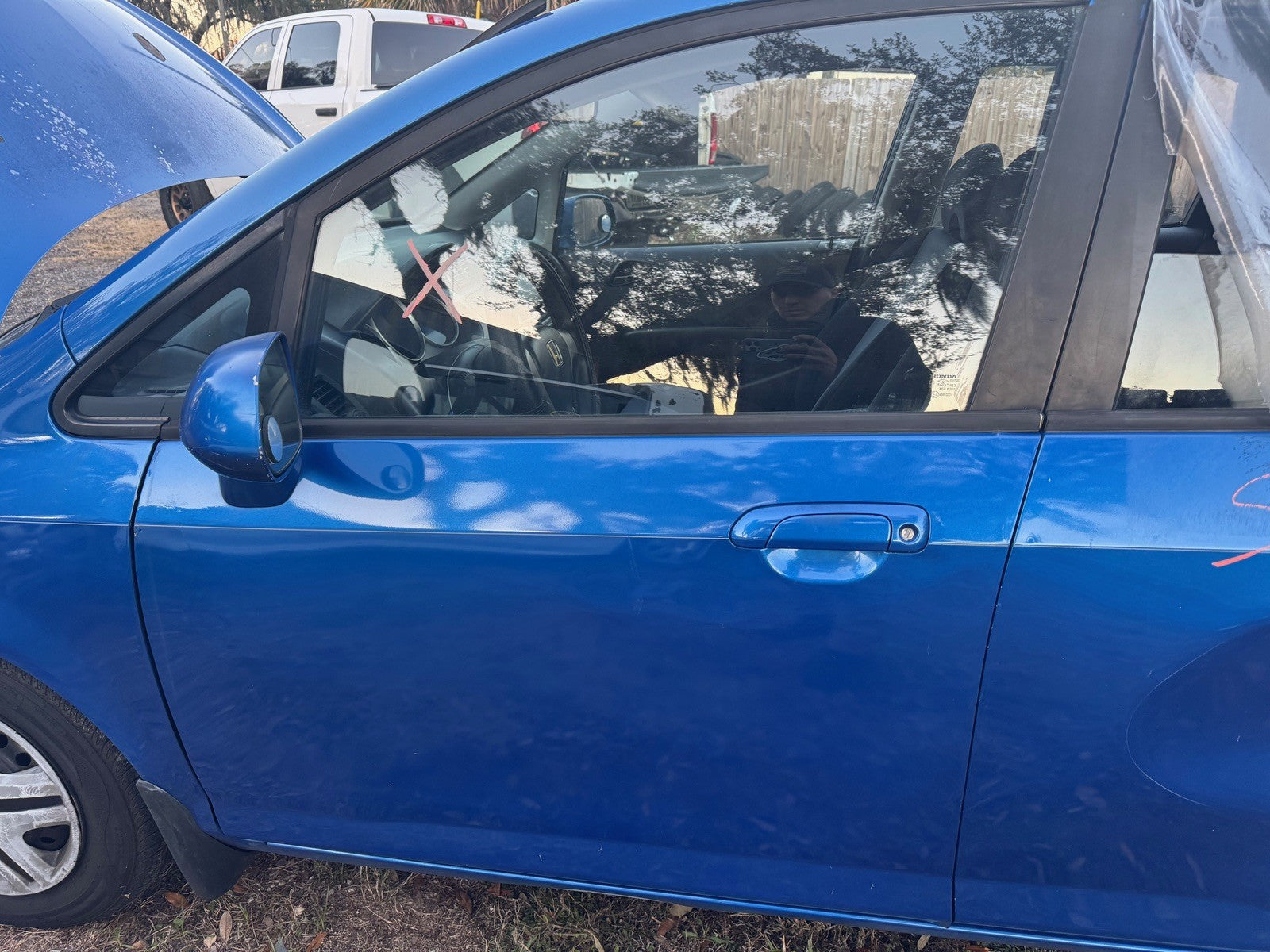 2007 Honda FIt Driver Front Door Blue 